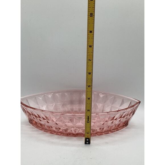 VTG Depression Glass Jeannette WINDSOR DIAMOND Pink Large Oval Boat Center Bowl - Picture 4 of 7